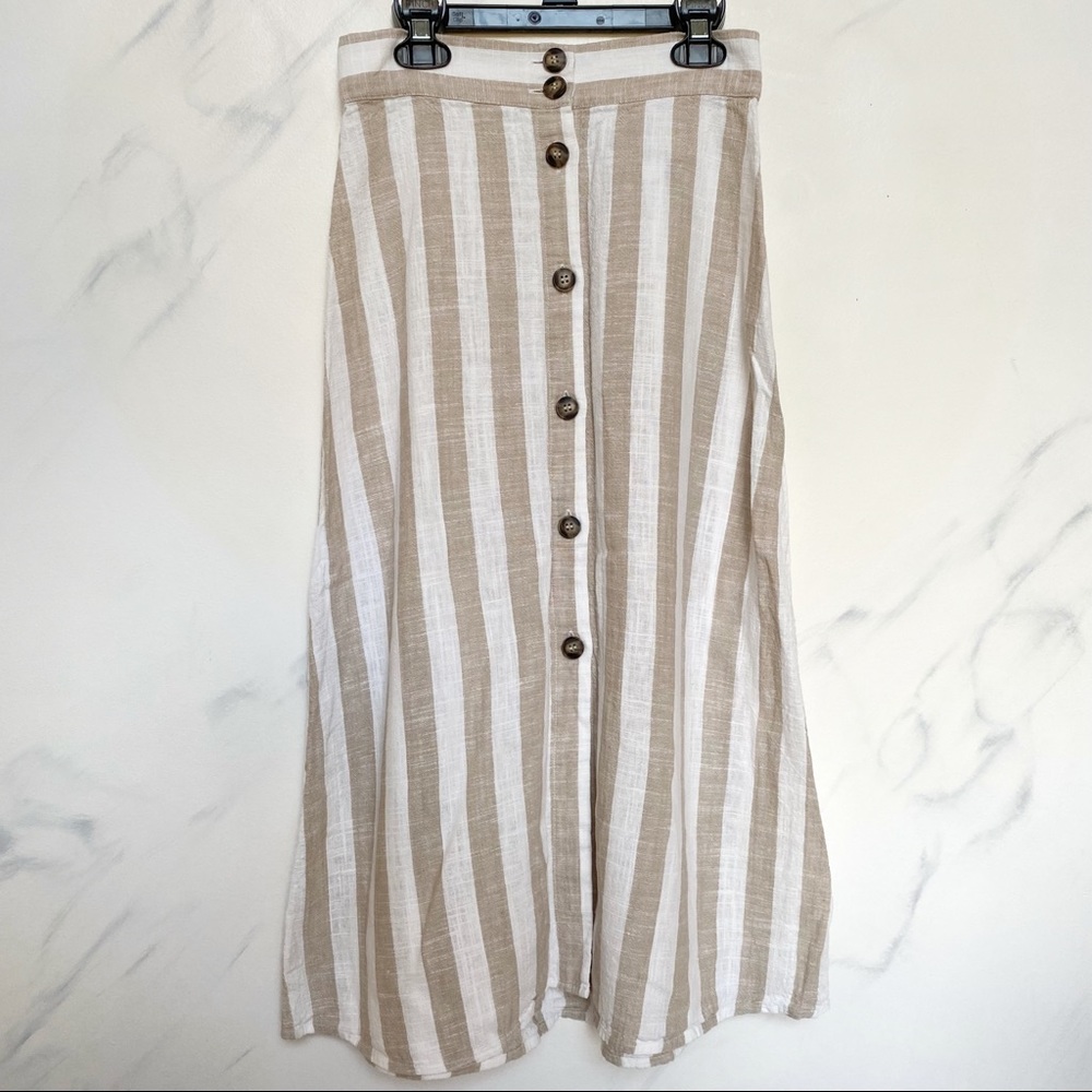 H&M Striped Linen Button Down Maxi Skirt